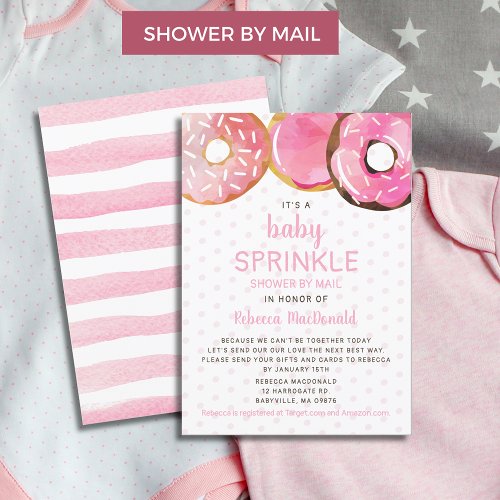 Cute Pink Sprinkles Donute Baby Shower By Mail Invitation