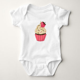 Cute Pink Sprinkles Strawberry Cupcake Baby Bodysuit