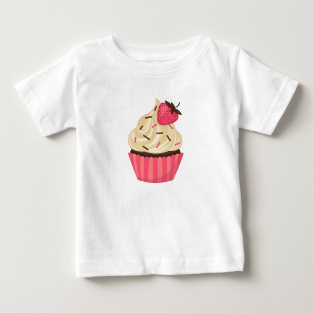 Cute Pink Sprinkles Strawberry Cupcake Baby T-Shirt (Front)