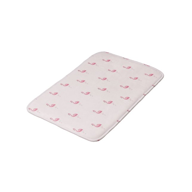 Cute pink standing flamingo bath mat (Angled)