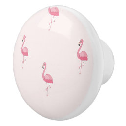 Cute pink standing flamingo ceramic knob