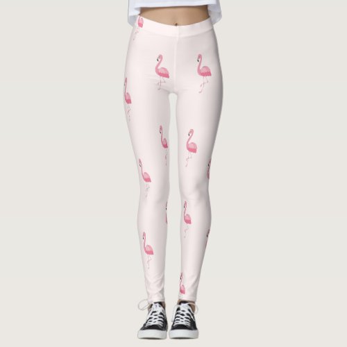 Cute pink standing flamingo leggings