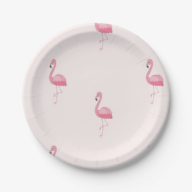 Cute pink standing flamingo paper plates (Front)