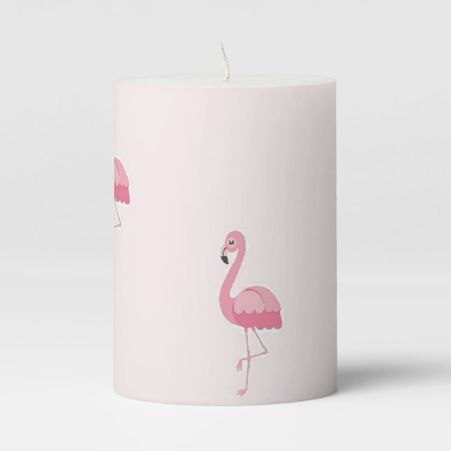 Cute pink standing flamingo pillar candle (Front)