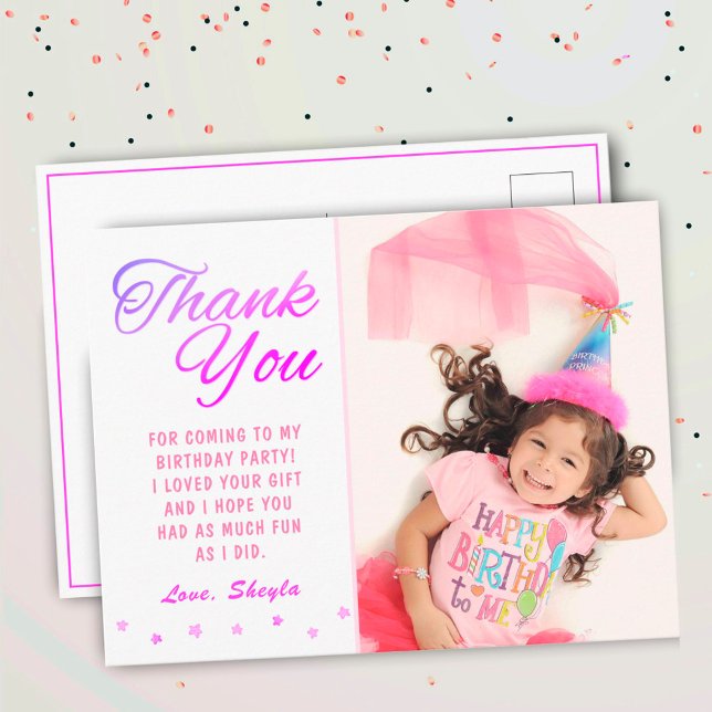 Cute Pink Star Birthday Photo Thank you Postcard (Creator Uploaded)