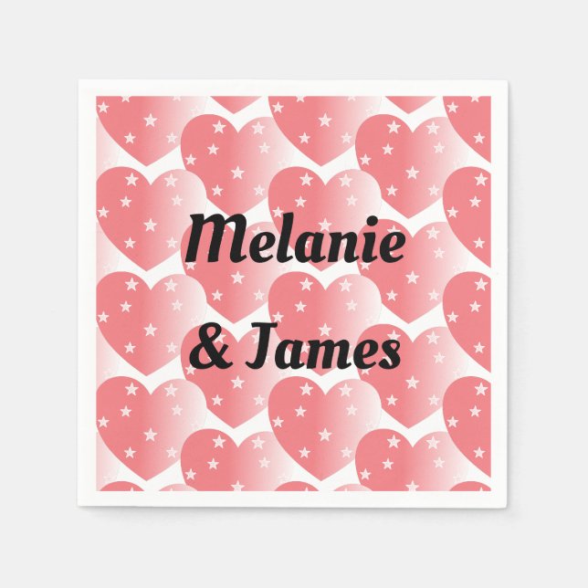 Cute Pink Star Hearts Pattern Square Sticker Napkins (Front)