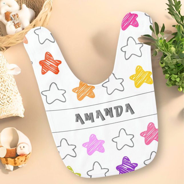 Cute Pink Star Pattern Baby Girl Name Bib (Creator Uploaded)