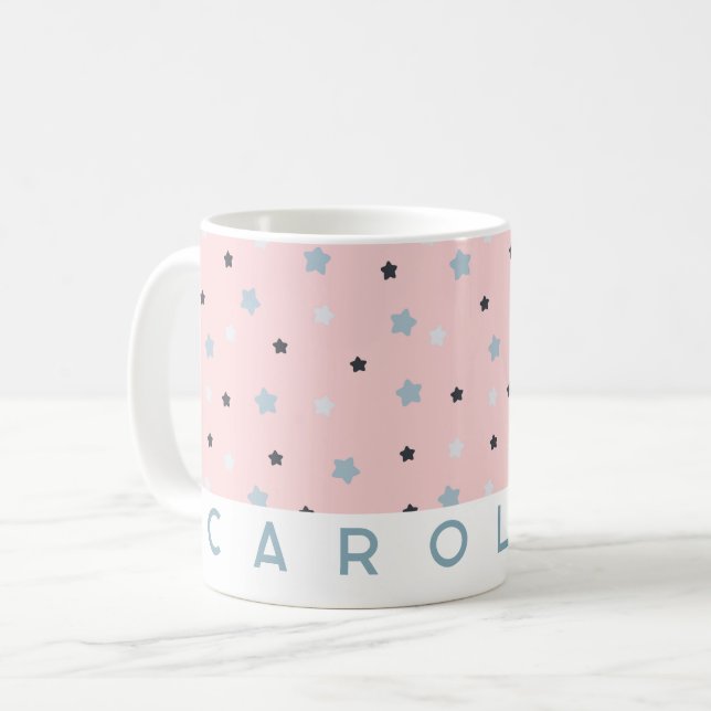 Cute Pink Star Pattern Personalized Name Mug (Front Left)