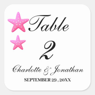 Cute Pink Starfish Beach Wedding Table Numbers  Square Sticker