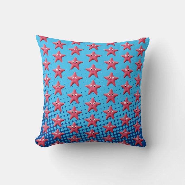 Cute Pink Starfish Blue Ocean Throw Pillow (Front)