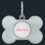Cute Pink Stars Cat Kitten Dog Puppy Kitty Name Pet ID Tag<br><div class="desc">Create your own custom, personalized, classy elegant dark pink typography script, cool stylish trendy light pink stars pattern background, fun, monogrammed, UV resistant and waterproof, burnished silver bone-shaped pet dog cat doggy puppy kitten kitty ID name tag. Simply enter your pet's name / your text, to customize. Great for birthday,...</div>