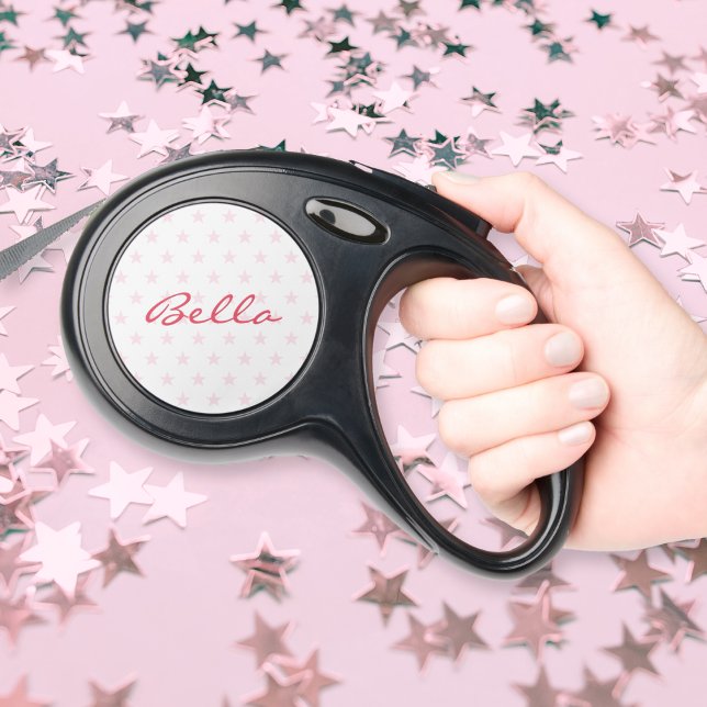 Cute Pink Stars Monogrammed Pet Lover Dog Owner Retractable Pet Leash (Cute Pink Stars Monogrammed Pet Lover Dog Owner Retractable Pet Leash)
