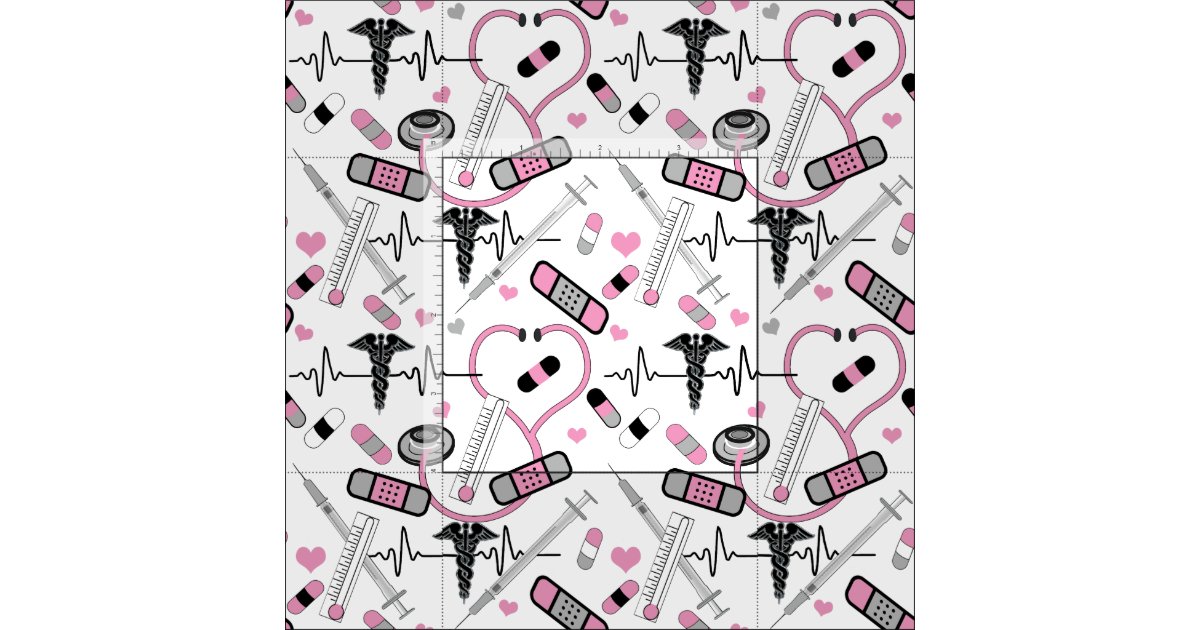 Nurses Care Cotton Fabric by Sykel-Cute Nurse and Care Pink Heather 