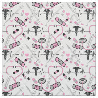 Cute Pink Stethoscope Nurse | Doctor EKG Pattern Fabric