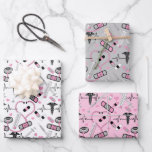 Cute Pink Stethoscope Nurse | Doctor EKG Pattern Wrapping Paper Sheets
