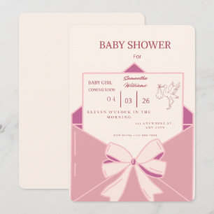 Cute Pink Stork Baby Girl Shower Invitation - Cust