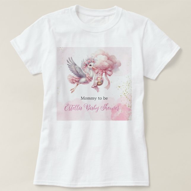 Cute Pink Stork Baby Shower Mommy to Be T-Shirt (Creator Uploaded)