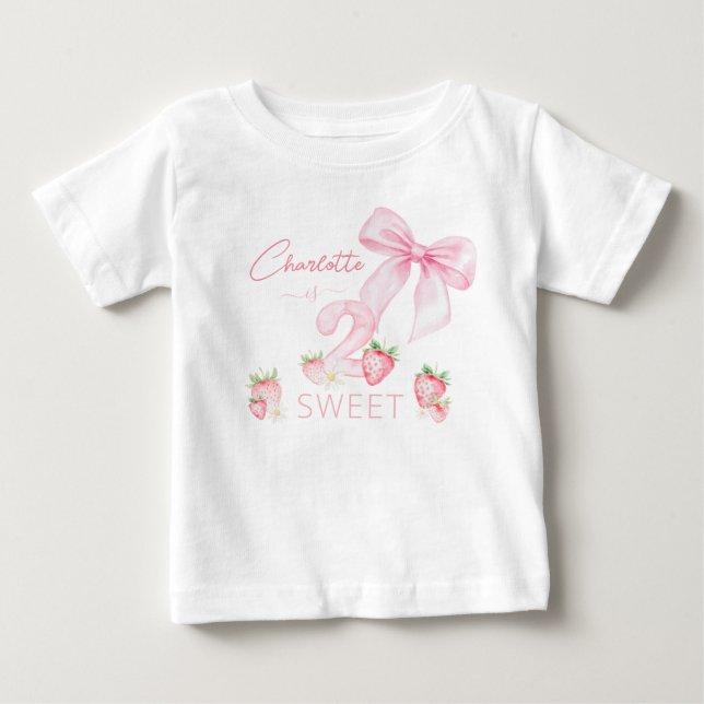 Cute Pink Strawberries 2 Two Sweet 2nd Birthday Baby T-Shirt (Front)