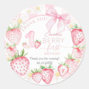 Cute Pink Strawberries Berry First 1st Birthday Classic Round Sticker