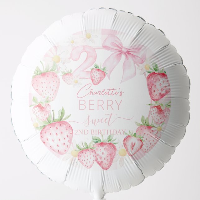 Cute Pink Strawberries Berry Sweet 2nd Birthday Balloon (Front)