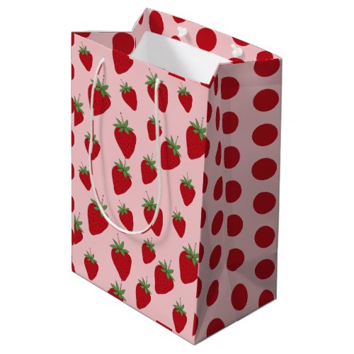 Cute Pink Strawberries Medium Gift Bag