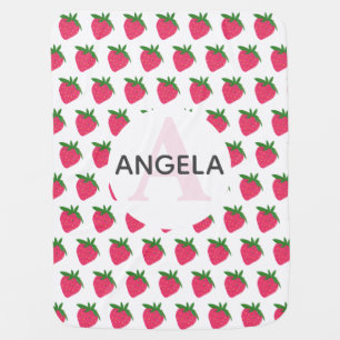 Cute Pink Strawberries Pattern Girl Monogram Baby Blanket