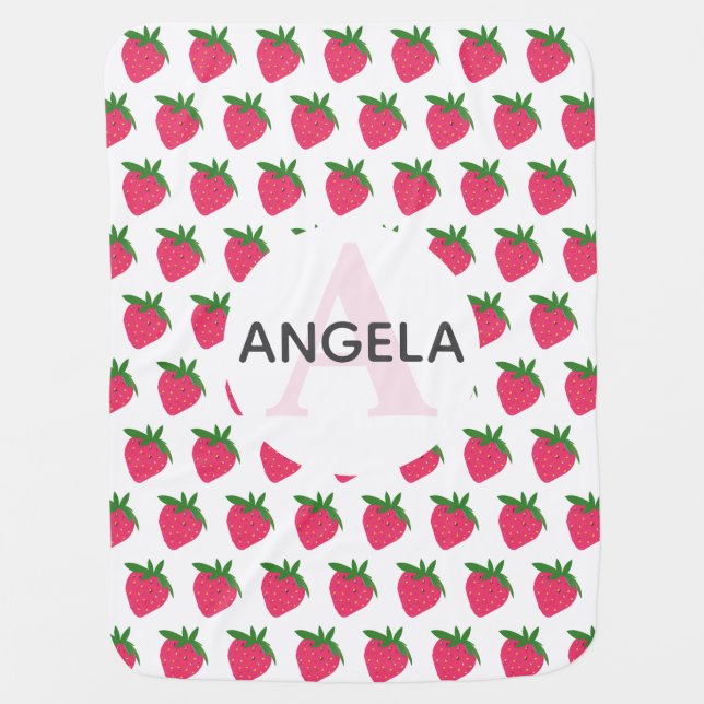  Cute Pink Strawberries Pattern Girl Monogram Baby Blanket (Front)