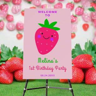 Cute Pink Strawberry 1st Birthday Girl Welcome Foam Board