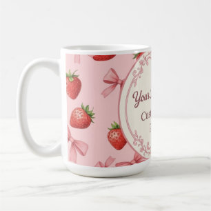 Cute Pink Strawberry and Bows Pattern Custom Name Coffee Mug