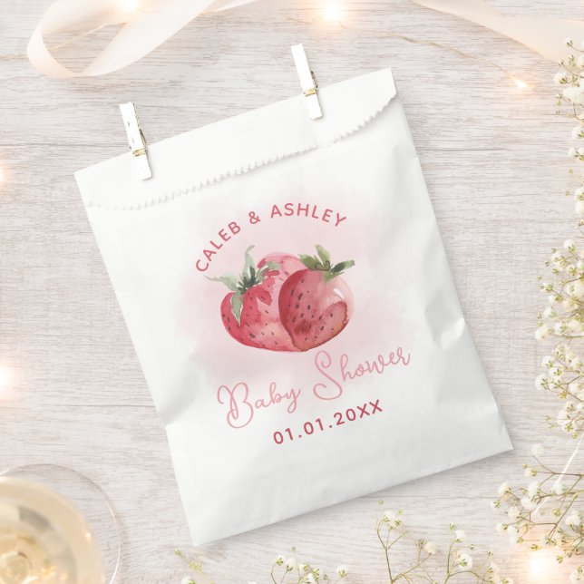 Cute Pink Strawberry Baby Shower Favor Bag (Clipped)