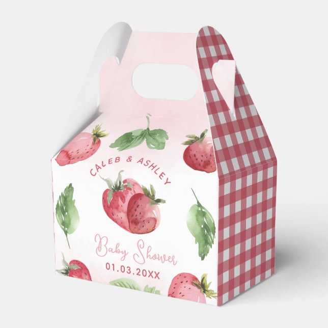Cute Pink Strawberry Baby Shower Favor Boxes (Front Side)