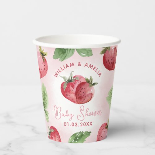 Cute Pink Strawberry Baby Shower Paper Cups