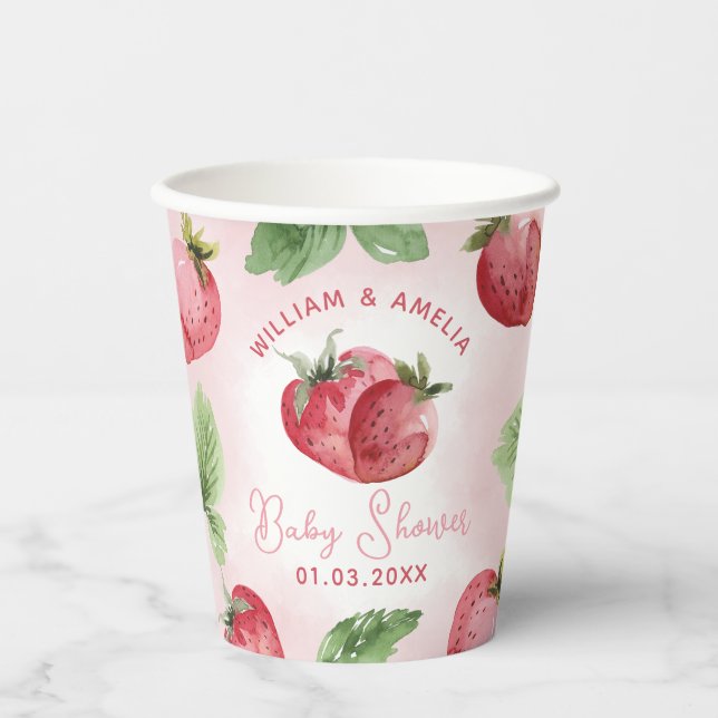 Cute Pink Strawberry Baby Shower Paper Cups (Front)