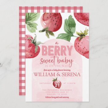Cute Pink Strawberry Berry Sweet Baby Shower Invitation by PerfectPrintableCo at Zazzle