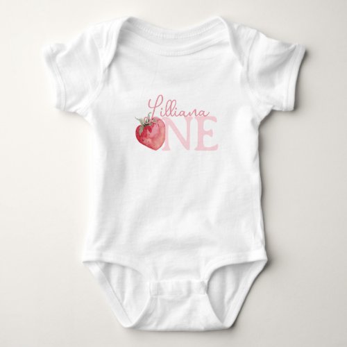 Cute Pink Strawberry Birthday Girl ONE Baby Bodysuit