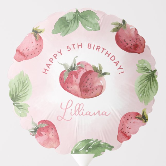 Cute Pink Strawberry Birthday Party Balloon (Front)