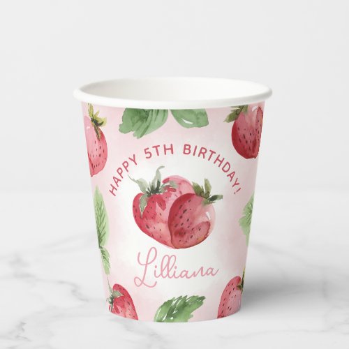 Cute Pink Strawberry Birthday Party Paper Cups