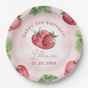 Cute Pink Strawberry Birthday Party Paper Plates