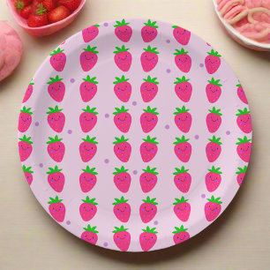 Cute Pink Strawberry Birthday Party Paper Plates