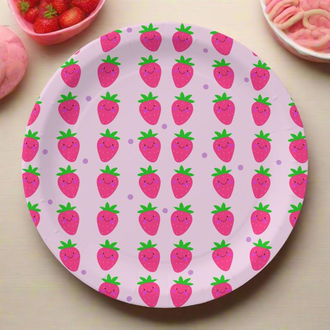 Cute Pink Strawberry Birthday Party  Paper Plates (Creator Uploaded)