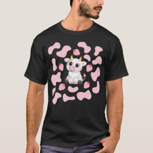 Cute Pink Strawberry Cow Print Esthetic Pattern K T-Shirt