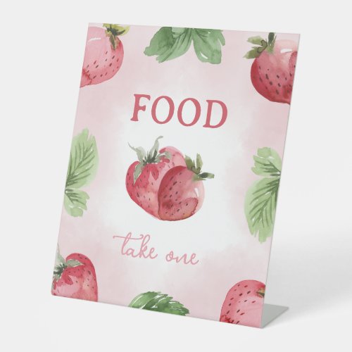 Cute Pink Strawberry Food Pedestal Sign