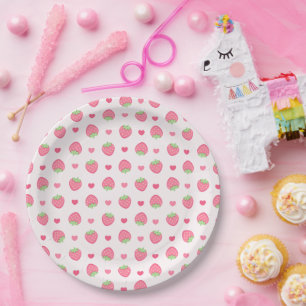 Cute Pink Strawberry Girl Birthday Party Paper Plates