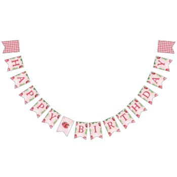 Cute Pink Strawberry Happy Birthday Bunting Flags by PerfectPrintableCo at Zazzle