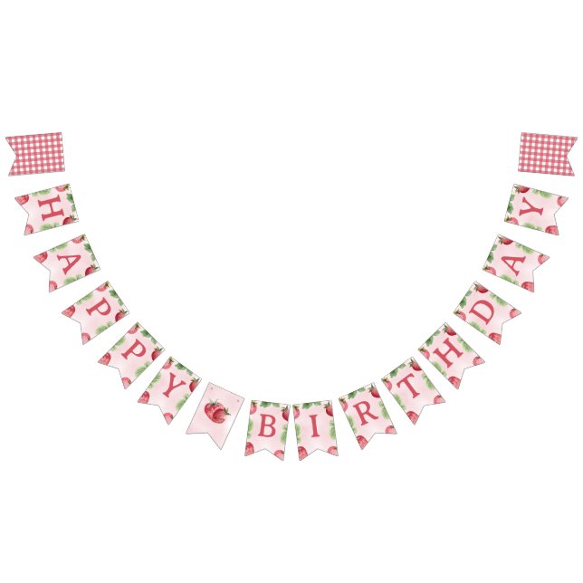 Cute Pink Strawberry Happy Birthday Bunting Flags (All)