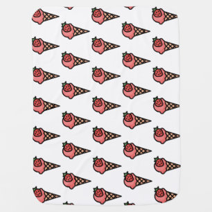 Cute Pink Strawberry Ice Cream Aesthetic Pattern Baby Blanket