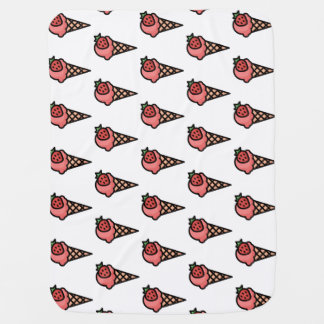 Cute Pink Strawberry Ice Cream Aesthetic Pattern Baby Blanket
