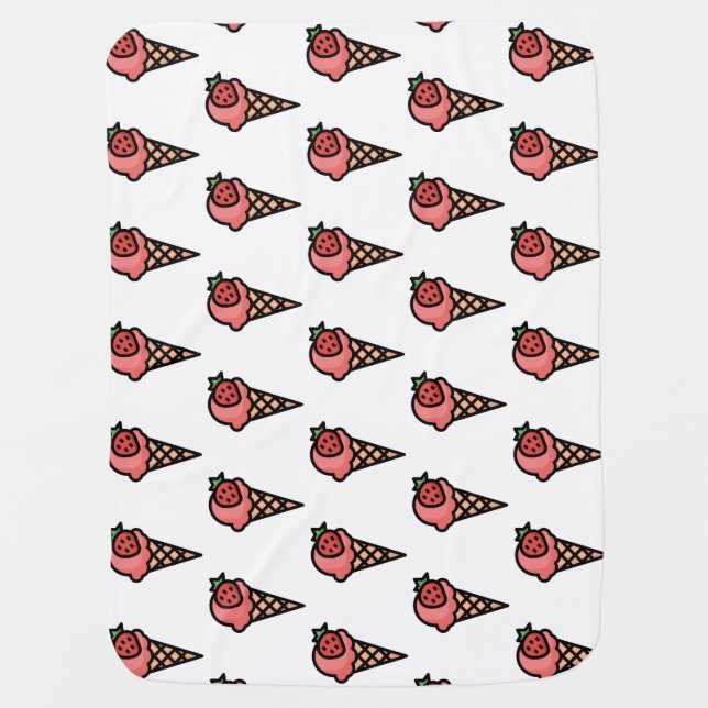Cute Pink Strawberry Ice Cream Aesthetic Pattern Baby Blanket (Front)