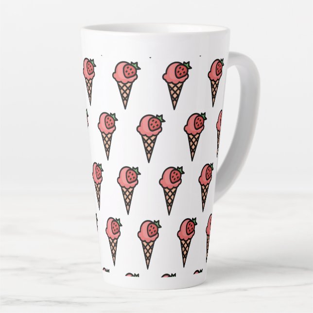 Cute Pink Strawberry Ice Cream Aesthetic Pattern Latte Mug (Right Angle)