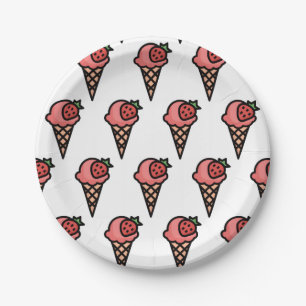 Cute Pink Strawberry Ice Cream Aesthetic Pattern Paper Plates